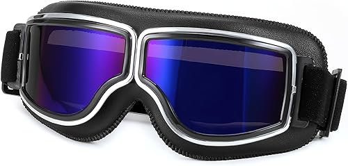 FEISEDY Gafas de motocicleta vintage anti niebla estilo piloto gafas de equitación de cuero seguridad deporte anti-arañazos a prueba de polvo a