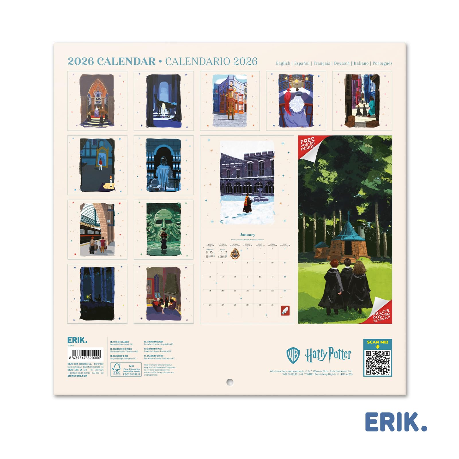 Grupo Erik Wall Calendar 2026 - Harry Potter Calendar 2026 | Square 30 x 30 cm - 12 x 12 inches Wall Planner, Family Planner Month To View | Gifts Harry Potter Merchandise, Gifts For Friends