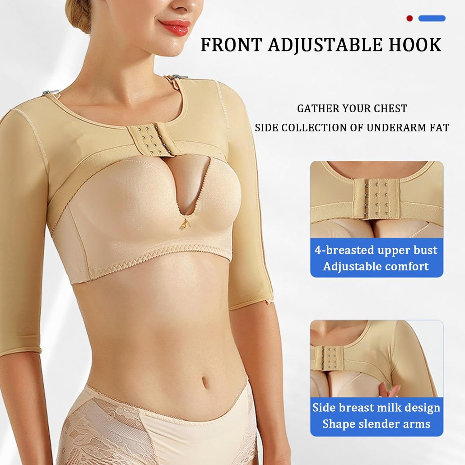 Arm Compression Full Zip Sleeve Women Lipo Post Surgery Arm Shaper Front Closure Improve Posture & Smooth Back Garment