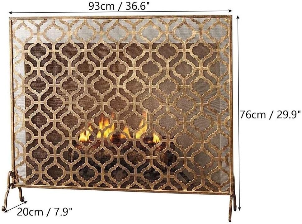 Fireplace Screen Fireplace Screen Large Flat Fire Guard Screen - Single Panel with Vintage Gold Finish Spark Protection for Baby Children Pet Safety