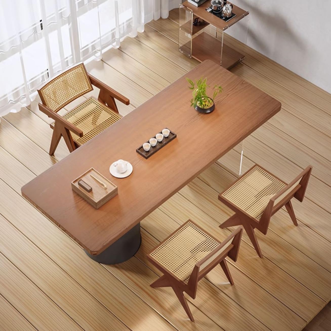 Tavolo da tè cinese in legno massello in stile nido d'ape, mobili per ricevimento con grande piatto per il soggiorno, ufficio, tavolo da gioco per chefs (200 x 80 x 75 cm)