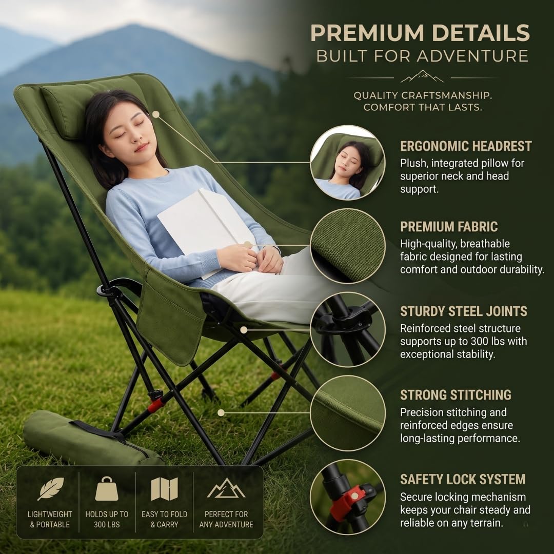 RADHKRIVA Folding Reclining Lounge Chair with Adjustable Backrest, Metal Frame & Fabric Seat | Portable Outdoor Camping Chair with Carry Bag for Patio, Garden & Travel 2