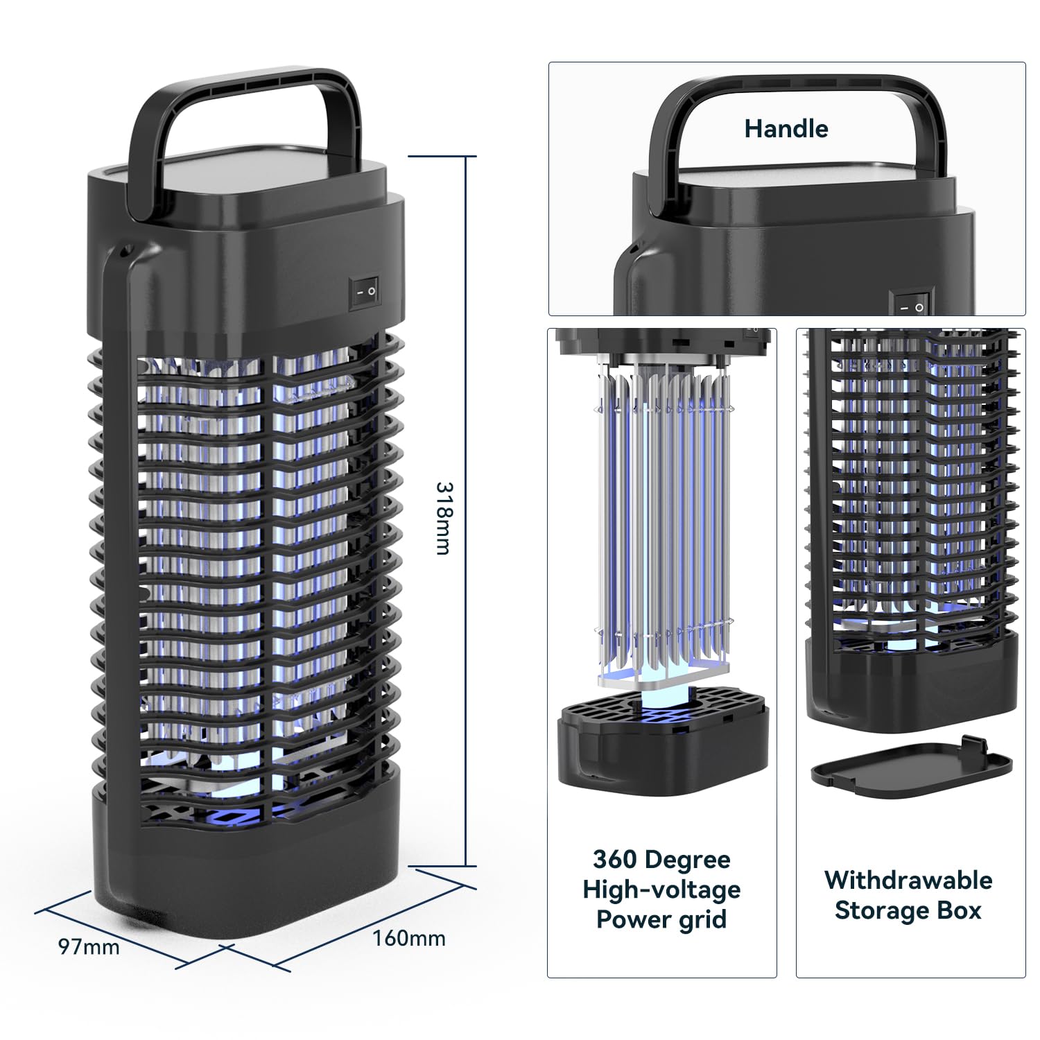 Lampe Anti Moustique Tueur d'Insectes Électrique 4200V Haute Puissance Résistant à l'Eau Intérieur Extérieur