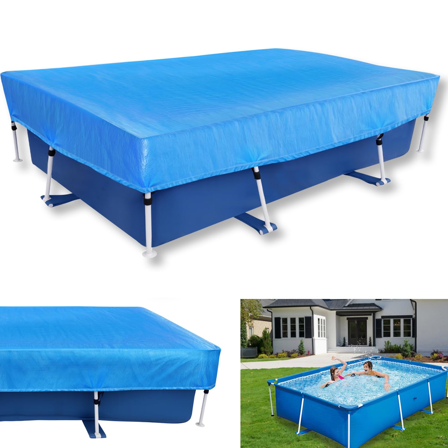 Bâche de piscine rectangulaire de 2,6 x 1,7 m – Bâche de piscine rectangulaire de 2,6 x 1,7 m – Housse de protection imperméable à la poussière en polyéthylène bleu – 2,6 x 1,7 m