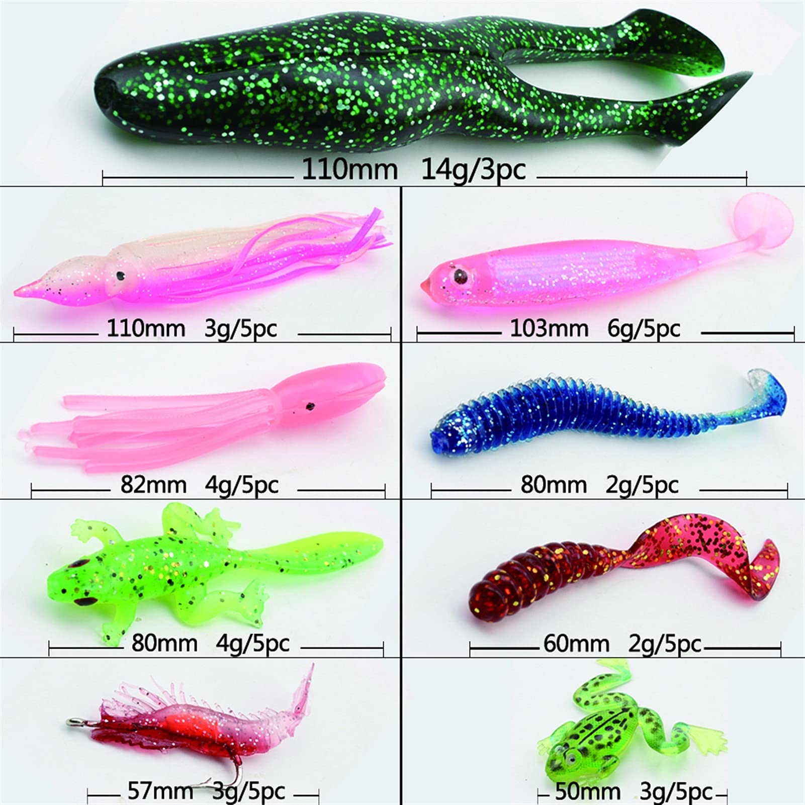 5 leurres de pêche, leurres de pêche souples, appâts de pêche pré-gréés