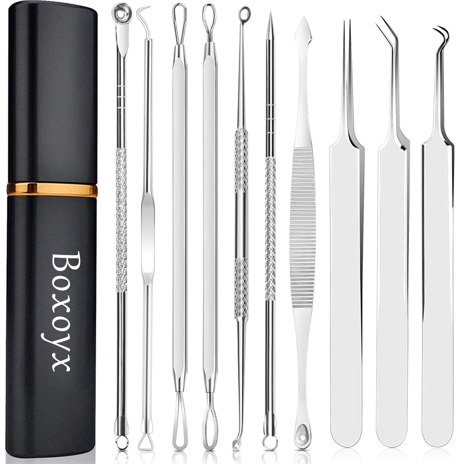 [Latest]Blackhead Remover Tool, Boxoyx 10 Pcs Professional Pimple Comedone Extractor Popper Tool Acne Removal Kit - Treatment for Pimples, Blackheads, Zit Removing, Forehead,Facial and Nose(Silver)-image-44
