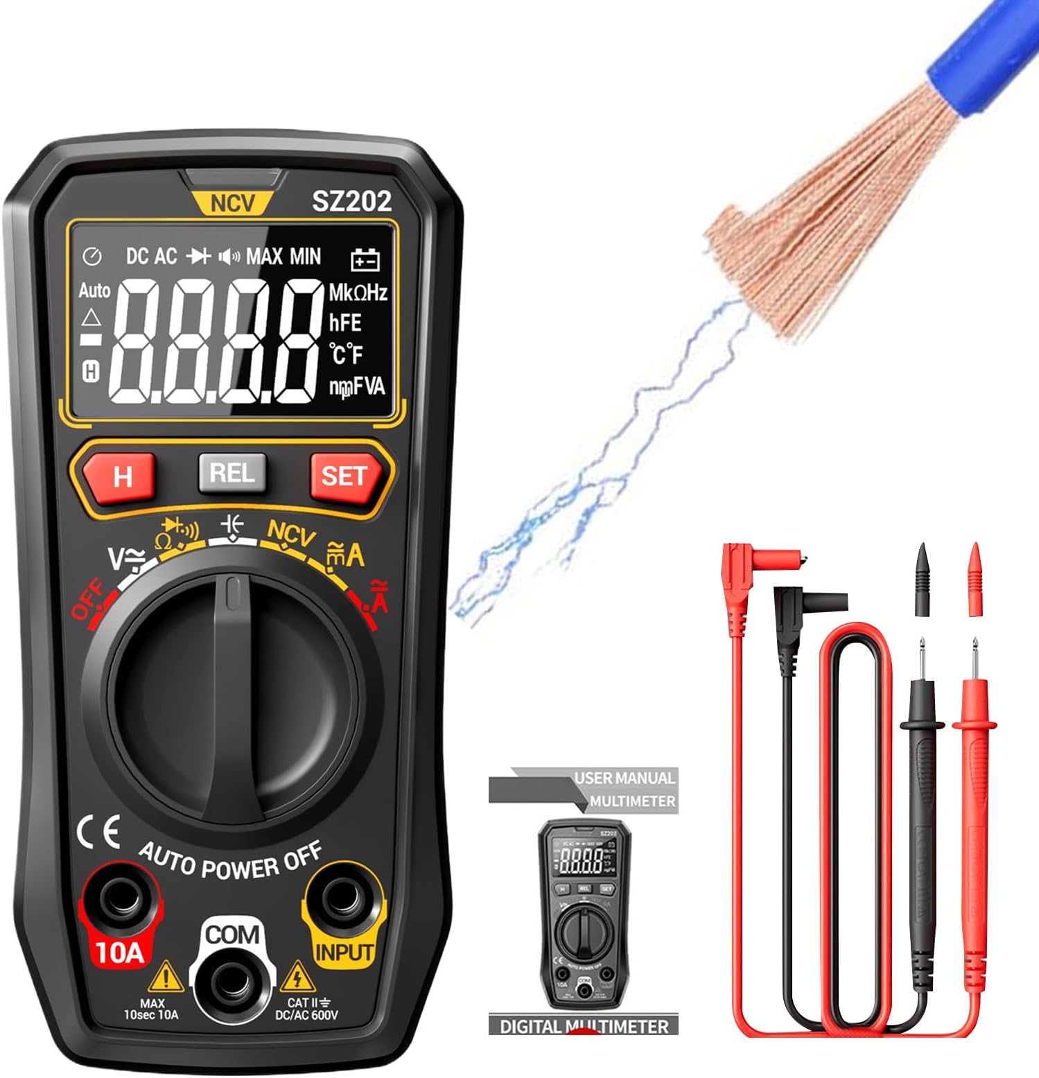 Voltmeter Multimeter | Auto Shut-Off Non-Contact Electric Test,Electrical Outlet Voltage Tester Measurement - for Current Resistance Capacitance Construction Equipment