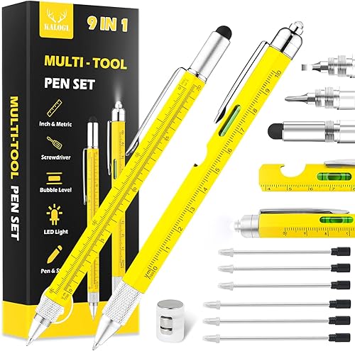 Regalos para papá, hombres y él, paquete de 2 bolígrafos multiherramienta, bolígrafo multiherramienta con lápiz capacitivo, bolígrafo, 6 repuestos,