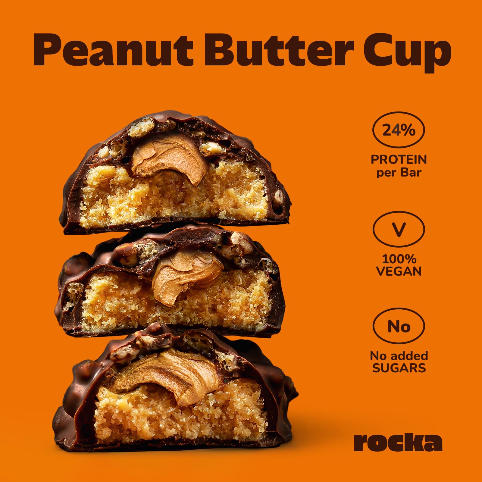 Rocka Nutrition Protein Bar I Veganer Proteinriegel mit 12 g Protein/Riegel I zuckerreduziert I voller Geschmack I 12 x 50g einzeln verpackte No Whey Bars (Peanut Butter Cup)