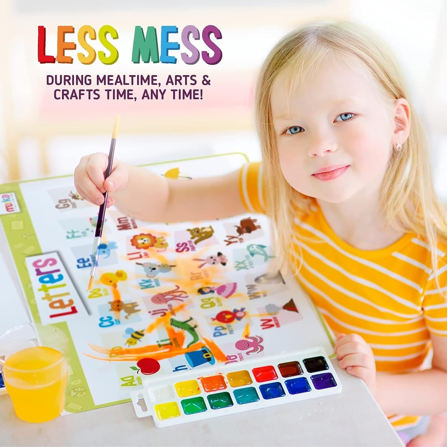 Merka 4 Pack Educational Placemat for Kids & Toddlers, Reusable, Washable Mat with Secure Grip Back for Dining Table, Learning Letters, Numbers, Shapes, Colors,17 x 11 inches