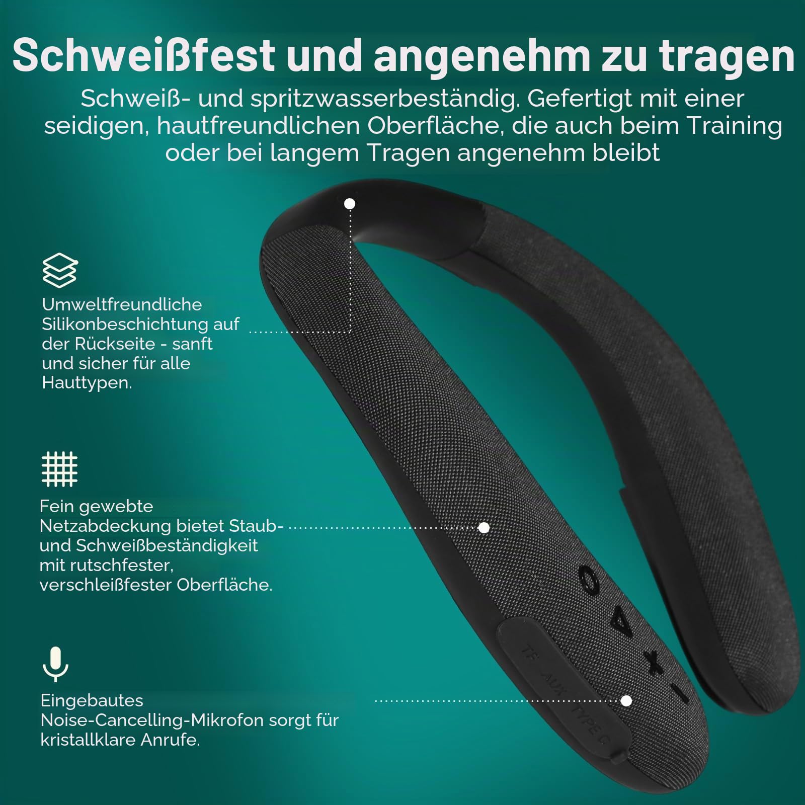 AURTEC Kabelloser Nackenlautsprecher, Bluetooth 5.4, tragbarer Nackenbügel-Lautsprecher, 12 Stunden Spielzeit, 3D-Surround-Sound, integriertes Mikrofon mit TF-Kartensteckplatz und AUX-Eingang