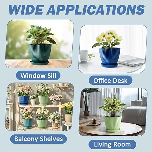 Miniatura 6 de Macetas de plástico, paquete de 6 macetas de 7.5 pulgadas con agujeros de drenaje y platillo, macetas para plantas de interior y exterior,