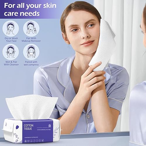 Miniatura 4 de Toalla facial desechable, 600 unidades, toallas de limpieza facial, toallitas secas de algodón suave, toallas faciales para lavado y secado, tejido