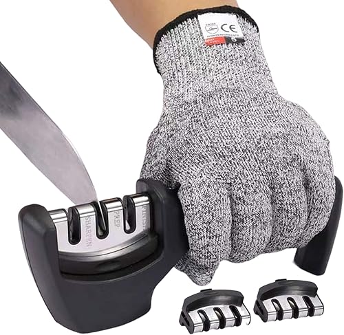 Kit de afilador de cuchillos con guante resistente a cortes y 2 cabezales de afilador de repuesto, herramienta de cuchillos de cocina de calidad de