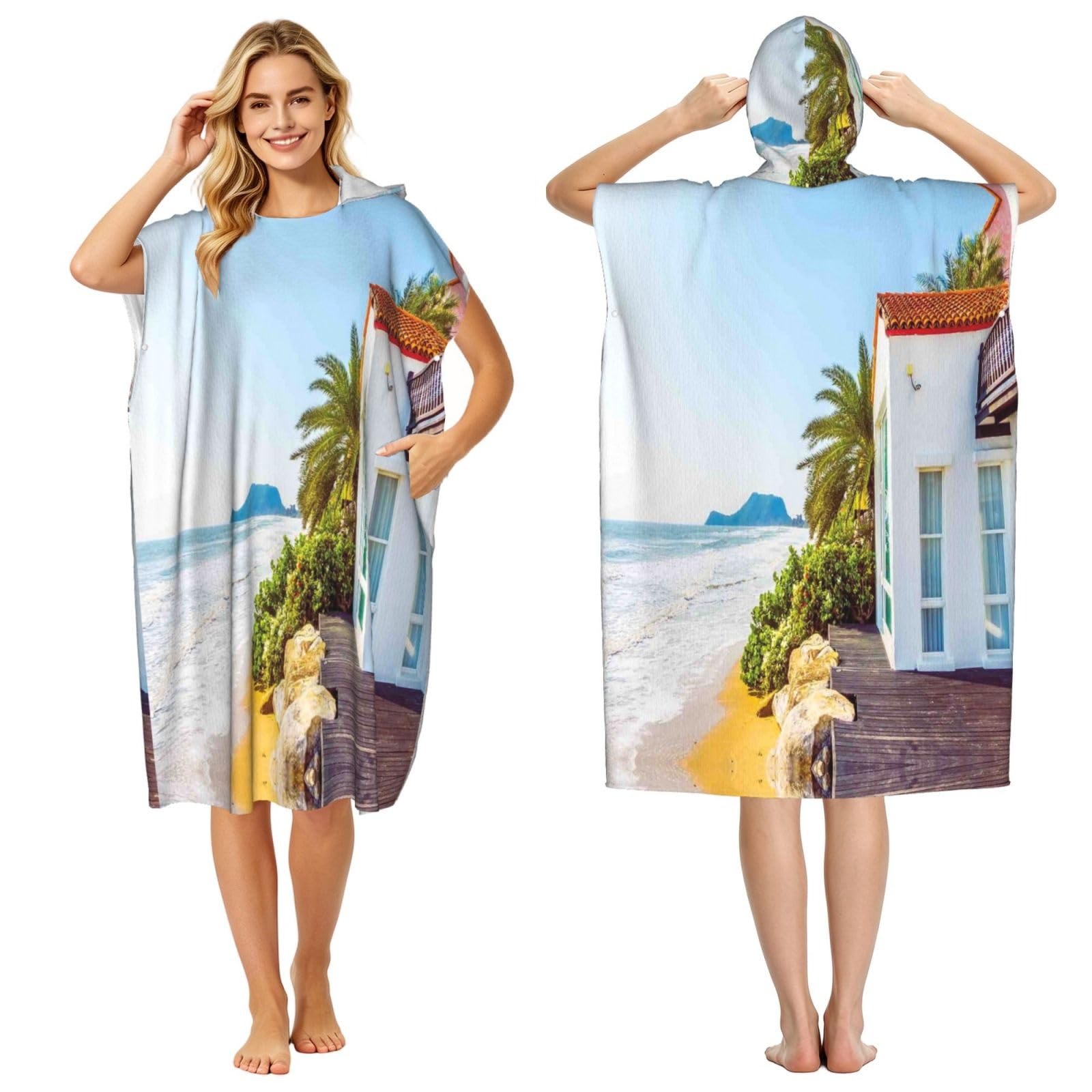 Poncho à capuche de plage et piscine en tissu éponge séchage rapide pour homme et femme