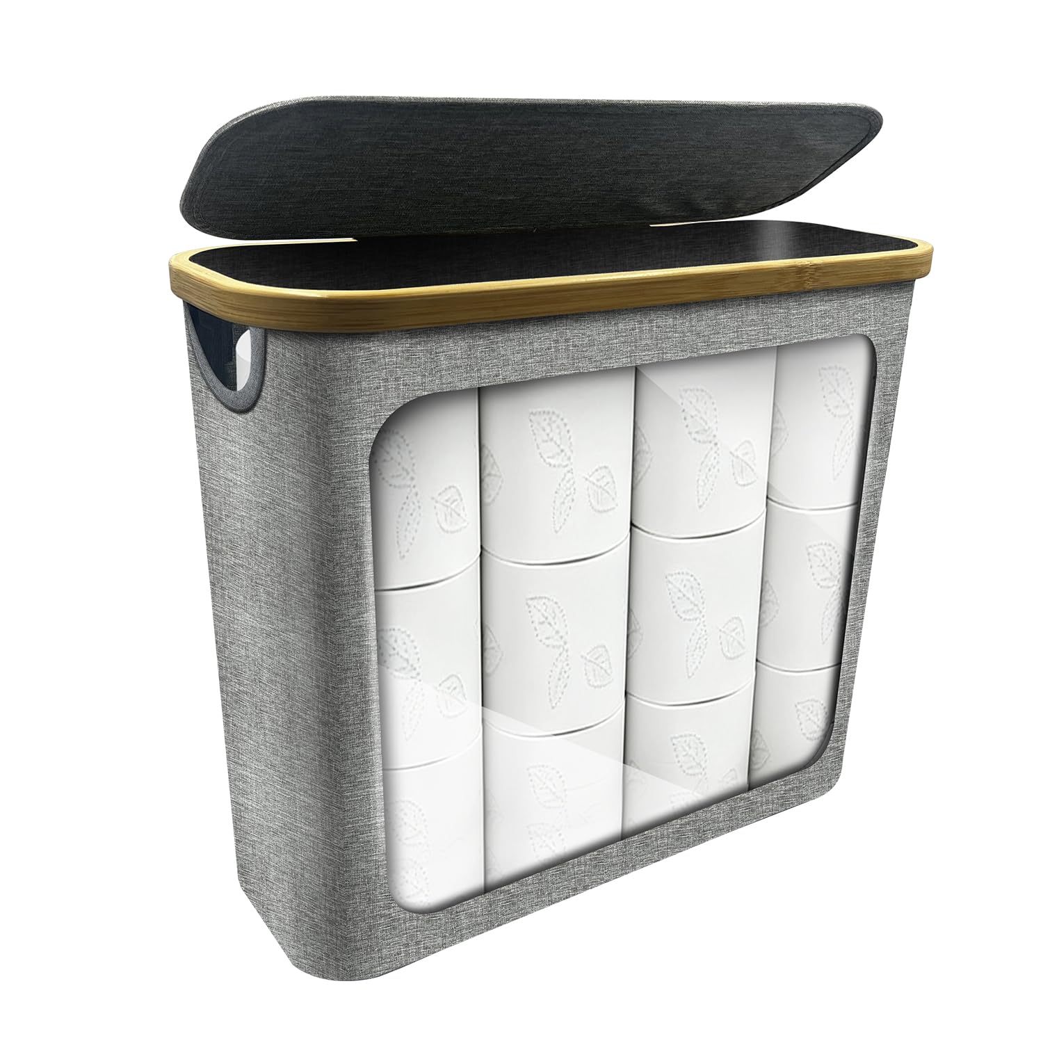 Foldable Toilet Paper Storage Basket with Lid, Holder for 9-12 Rolls