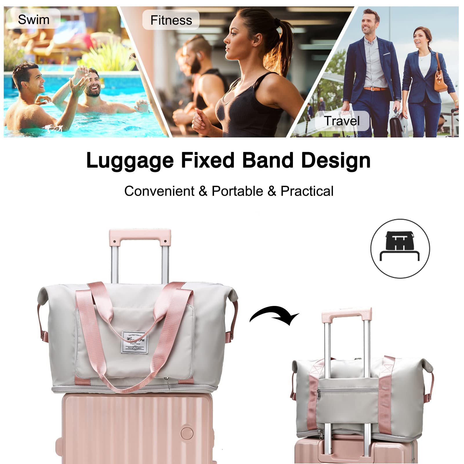 FANDARE Bolsa de Viaje Plegable Bolsa Deportivas de Gimnasio Bolsas de Viaje Mujer Hombre Bolsa de Fin de Semana Bolso Overnight Senderismo Maleta de manomochila con Zapato Compartimento Verde