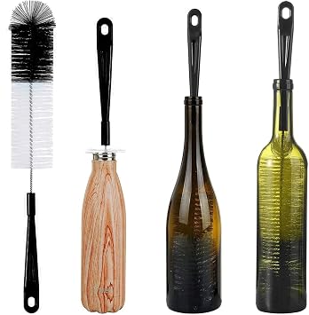 Plastic Handle 17in Extra Long Black Bottle Cleaning Brush Cleaner for Washing Narrow Neck Beer, Wine, Thermos, Carafe, Yeti, Brewing Bottles (Black)