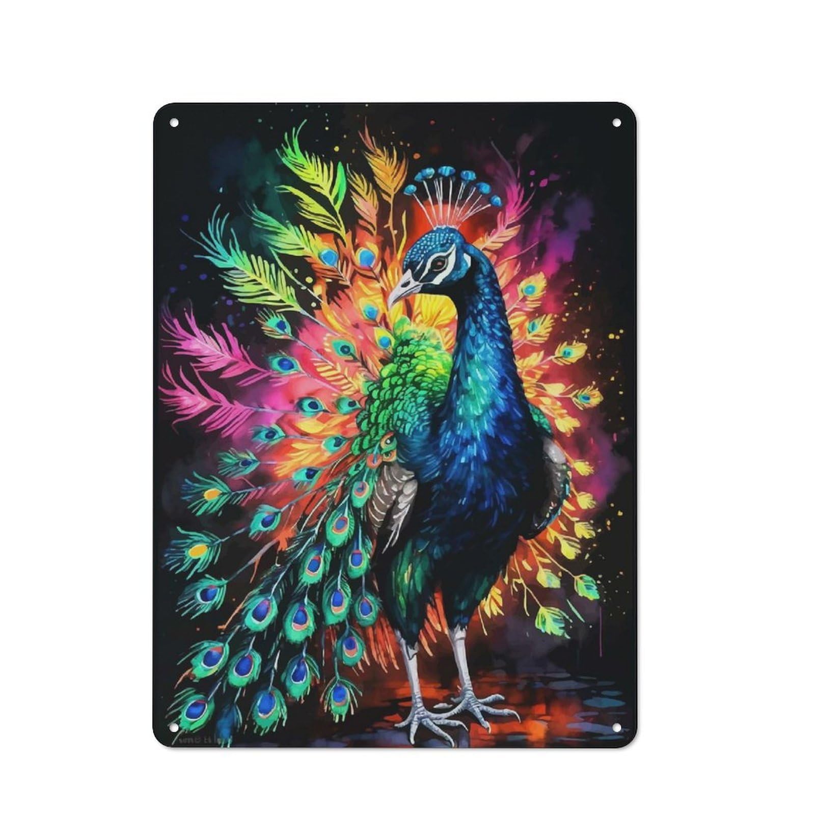 Junmoney Peacock Watercolor Art Classic Metal Sign 40X30cm Featuring Bar Wall Plaque For Diner, Restaurant, Shed Or Kitchen