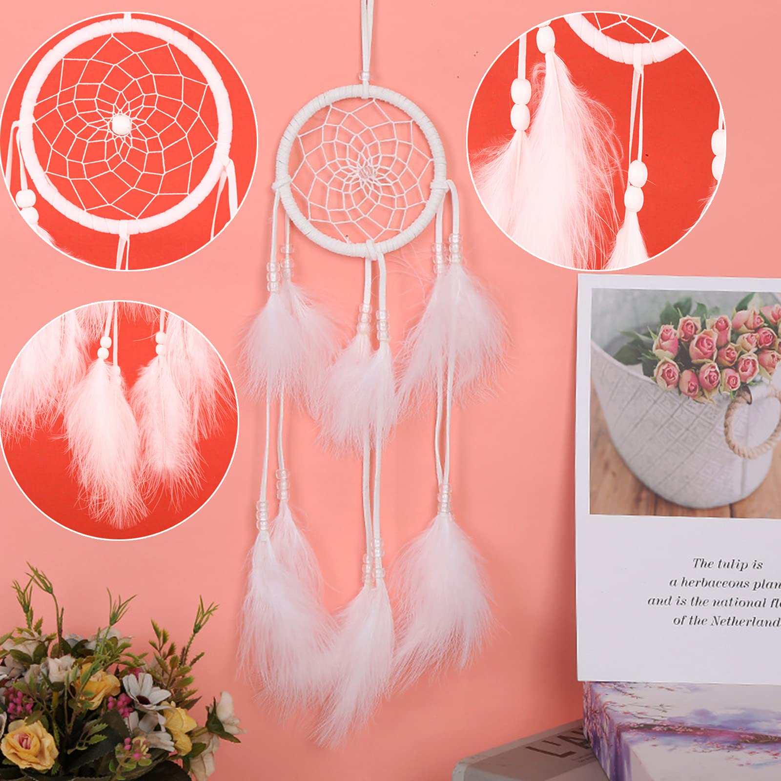 Acchiappasogni appeso a parete x 4 pezzi, boho dreamcatcher fatto a mano, asilo nido per bambina, grande set di acchiappasogni, decorazione da parete acchiappasogni - Italia
