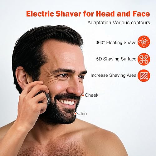 Miniatura 4 de Afeitadora de cabeza 5D para hombres calvos, máquina de afeitar eléctrica impermeable IPX7 con pantalla LED, maquinilla de afeitar giratoria