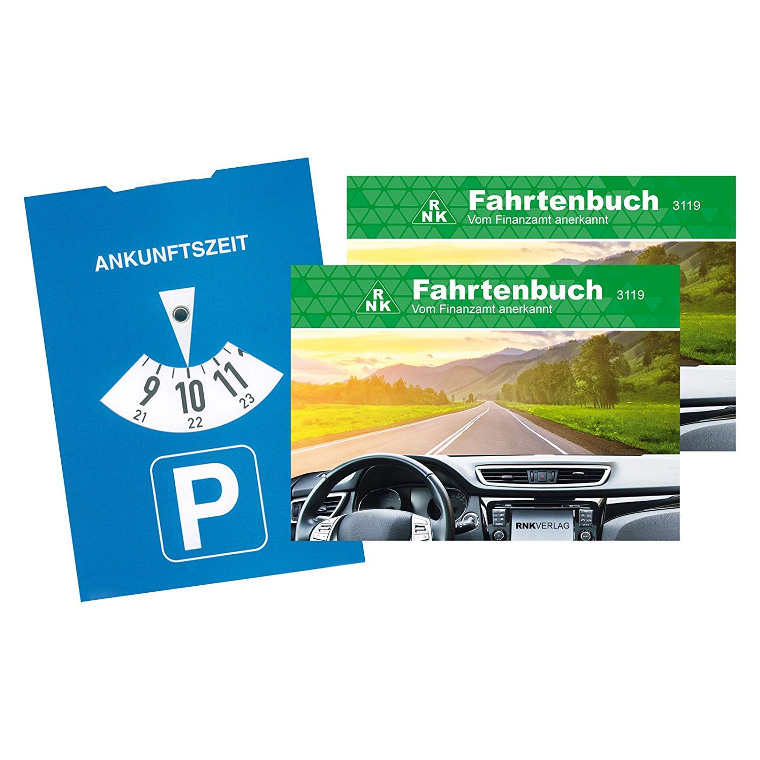 RNK - 3119 Fahrtenbuch PKW, steuerlicher Kilometernachweis, DIN A6 quer, 32 Blatt (12er Pack+ 6x Parkscheibe)