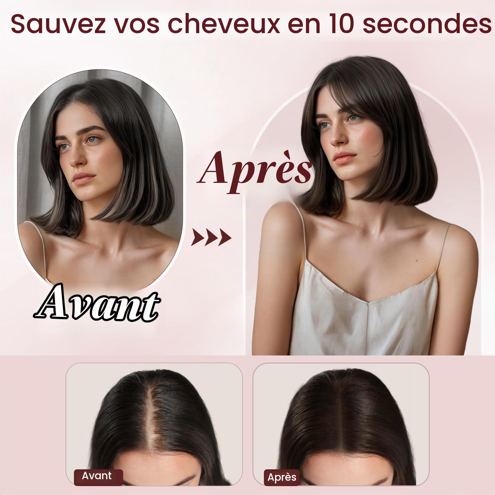 MY-LADY Topper Cheveux Humain Femme Sans Frange Volumateur Capillaire Naturel Léger Forme le Visage Pour Femme Fille(35g, #02 Marron Foncé)