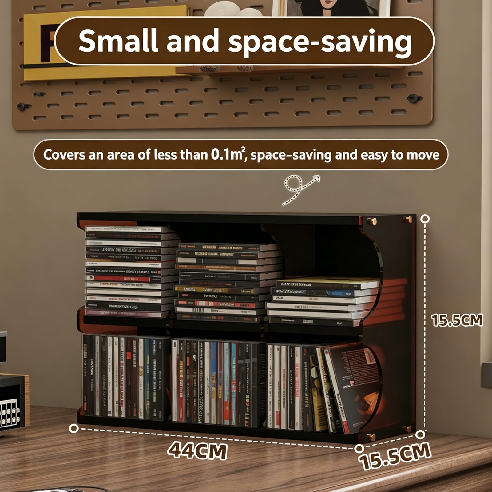 Mobiletto porta CD, a 6 scomparti, organizer a 2 ripiani per 60 CD, facile da installare, mobili in legno per album, giochi, cassette e oggetti da collezione