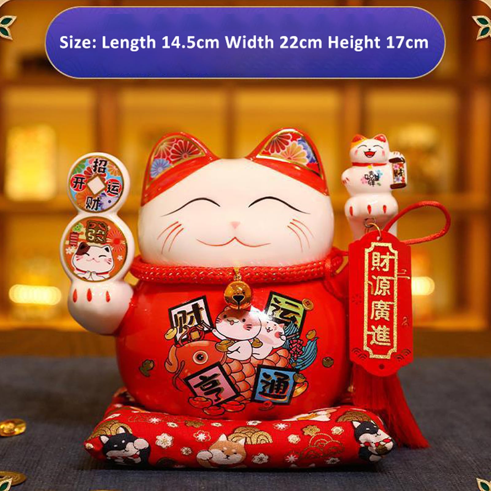 Maneki Neko de Cerámico,Linda estatua de gato de la suerte,Disponible en estilos de hucha y brazo oscilante,Adornos de gatos de la suerte adecuados para la oficina,que traen buena suerte