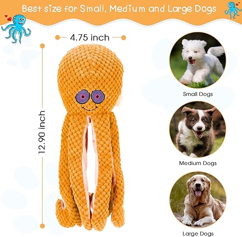 Miniatura 2 de Juguetes chirriantes para perros, juguetes de peluche arrugados para perros grandes, medianos y pequeños, juguetes masticables duraderos de pulpo