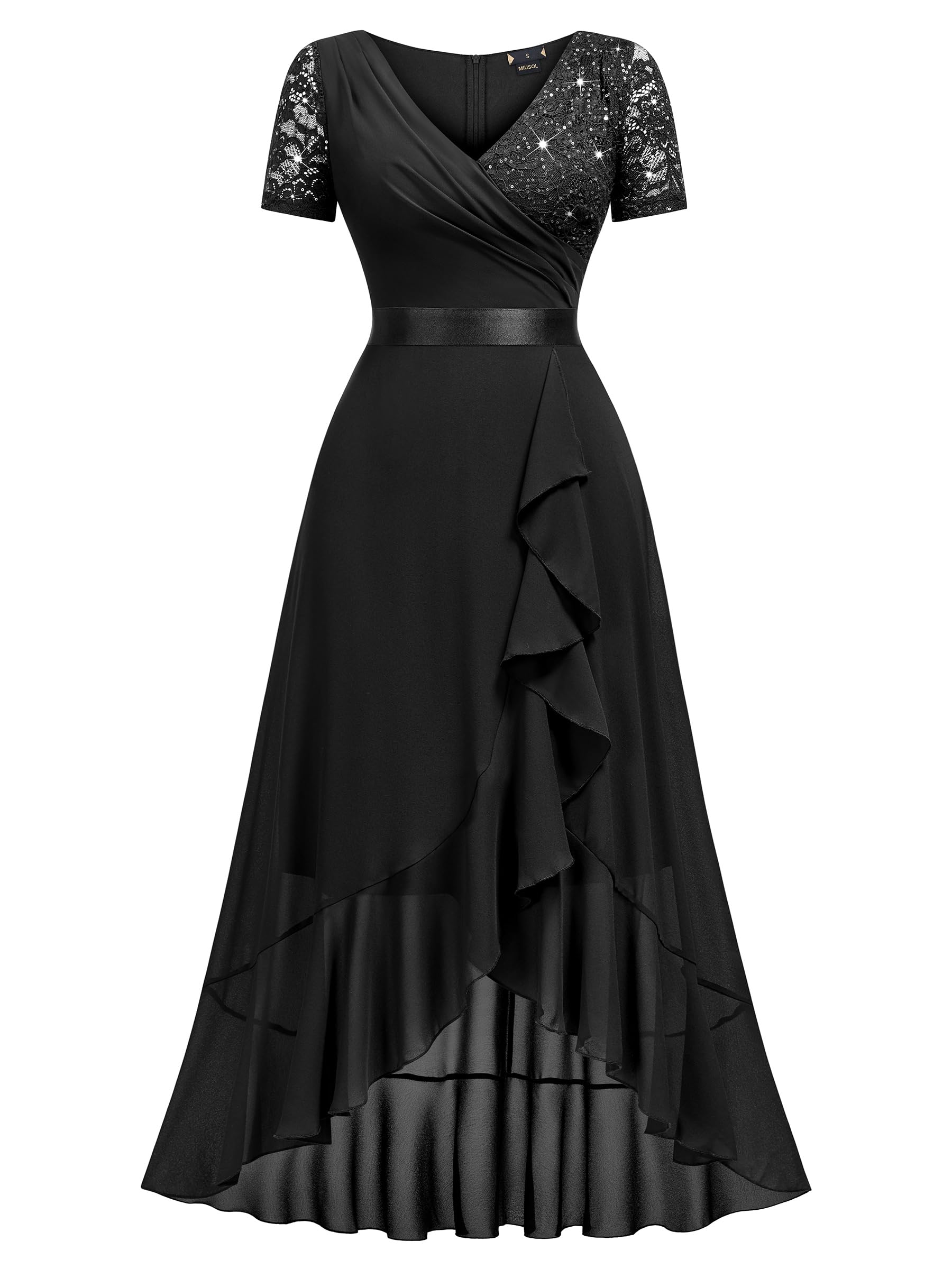 MIUSOL Abito da donna elegante con scollo a V, in chiffon, con paillettes, ideale per matrimoni, feste,