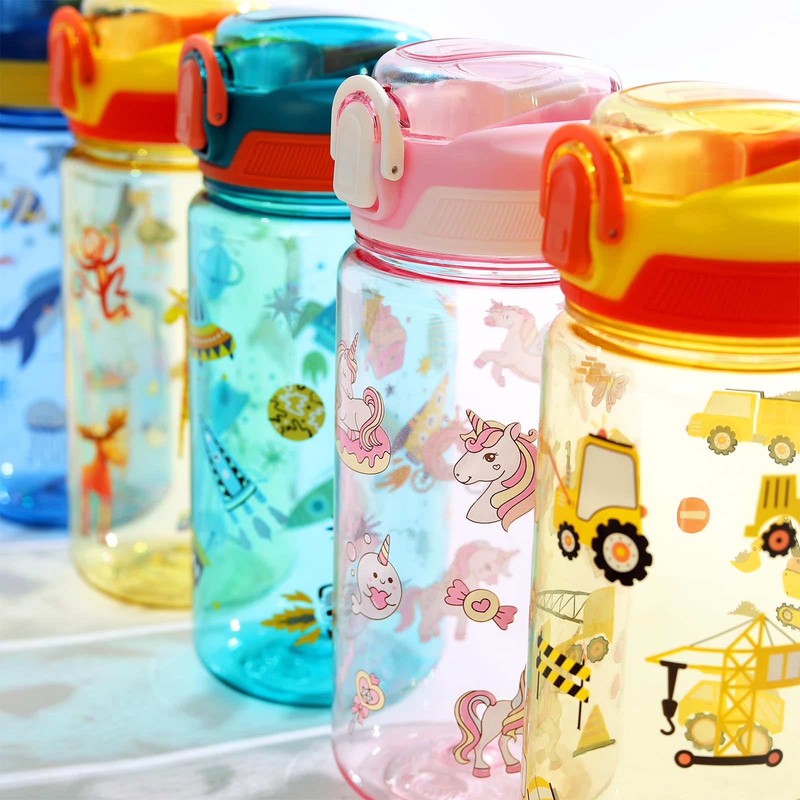 Borraccia Bambini 600 ml con Cannuccia Unicorno Rosa Priva di BPA Lavabile in Lavastoviglie