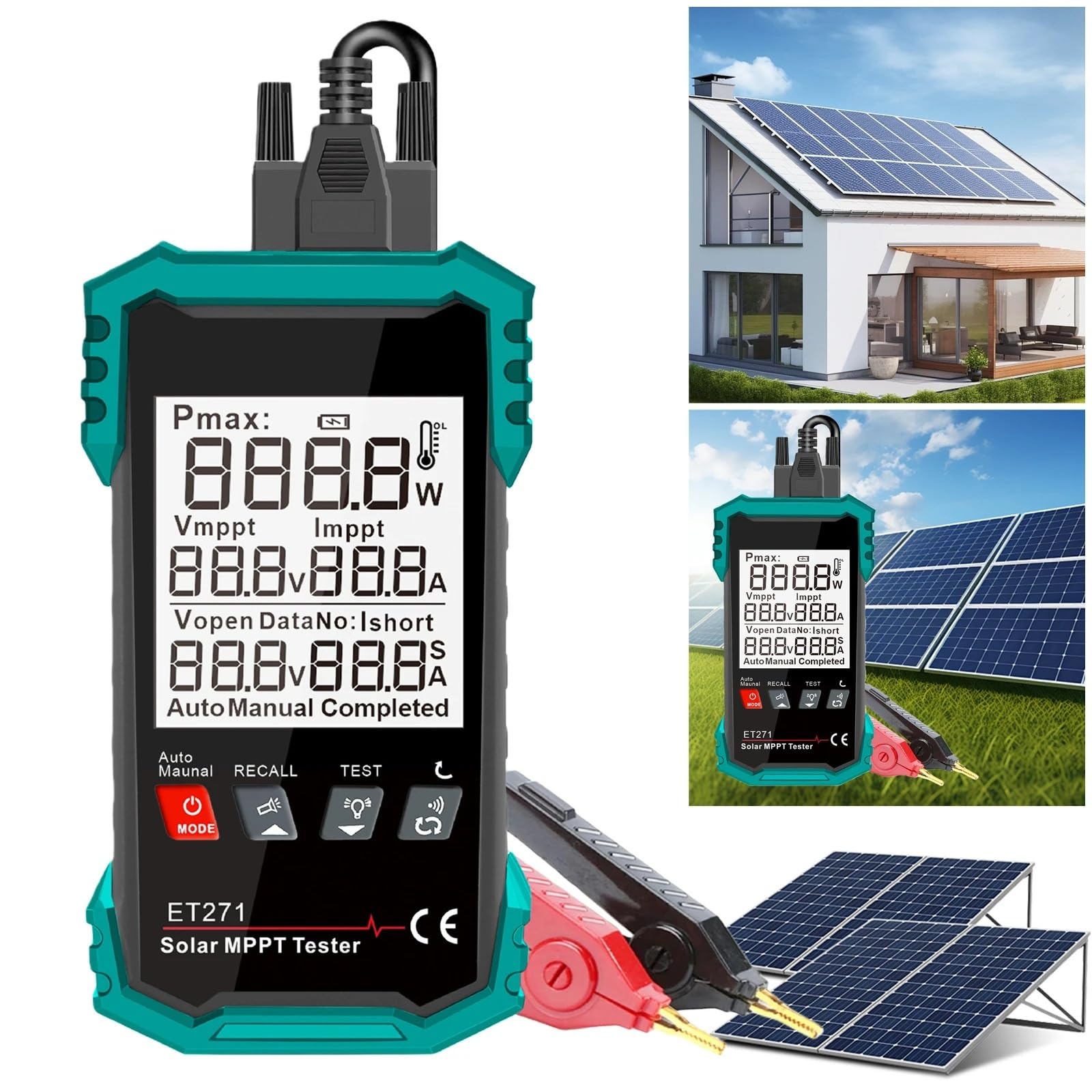 Miernik mocy słonecznej MPPT 1600W z wyświetlaczem LCD Panel słoneczny Tester MPPT ochrona przeciwprzepięciowa dla modułów fotowoltaicznych Test danych