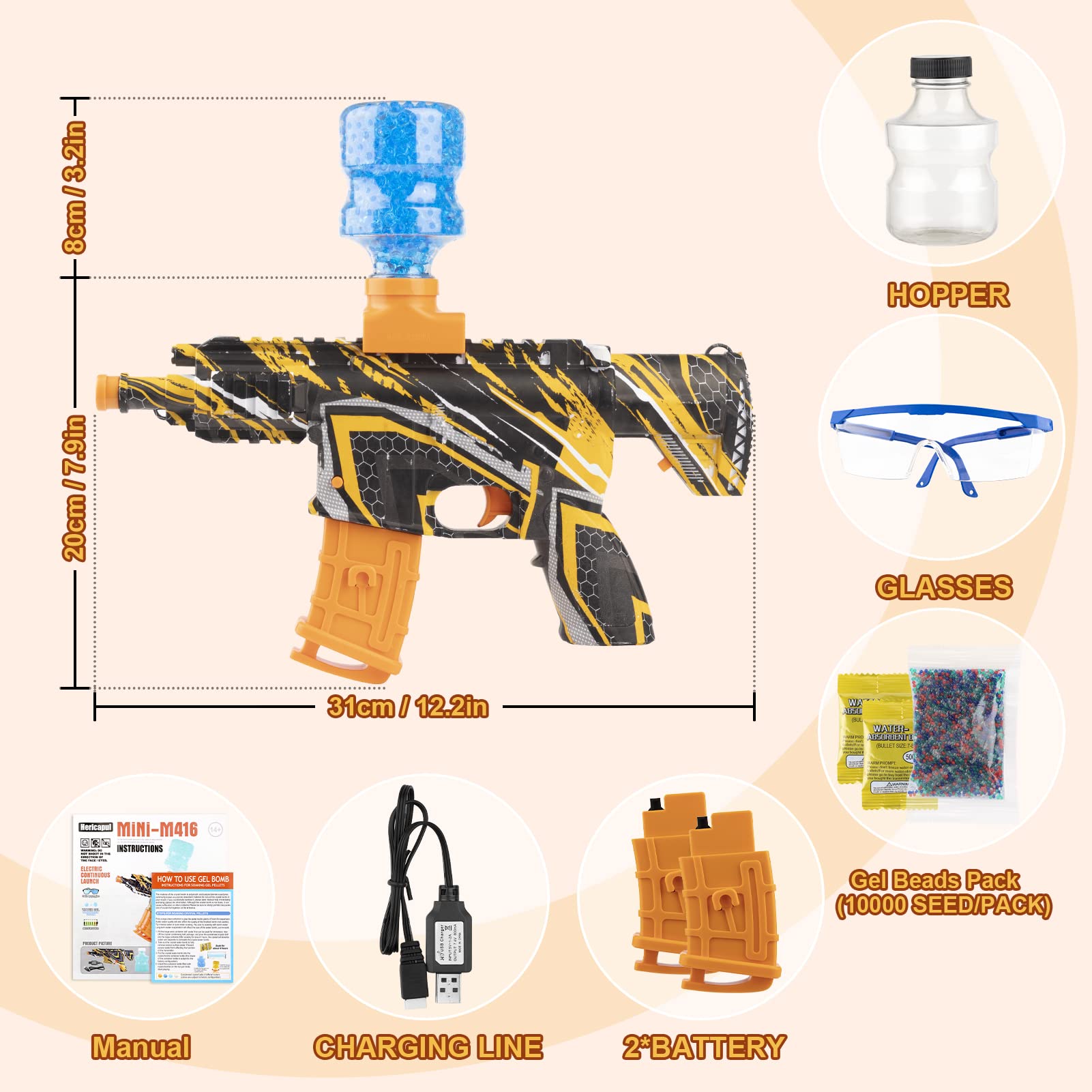Buy Electric Gel Ball Blaster, Splatter Ball Gun with 11000 Water Beads