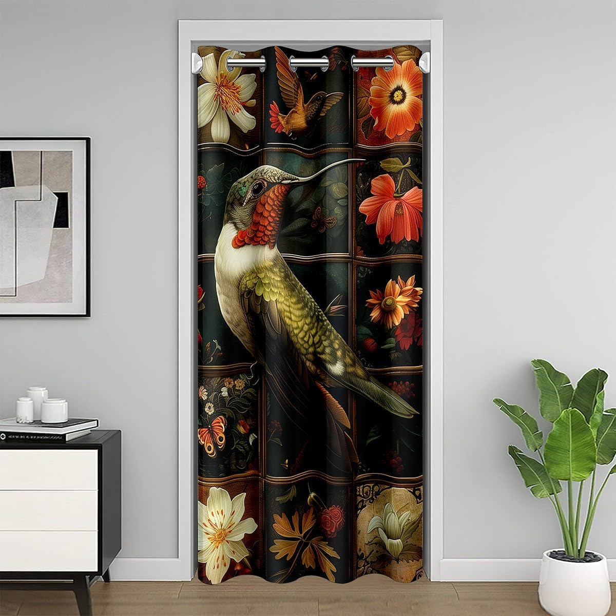 jejeloiu Hummingbird Door Curtain for Doorway Privacy 1 Panel, 34"x80" for Boys Girls Teens Hummingbird Flowers Butterfly 30%-50% Blackout Curtain Farmhouse Window Treatments