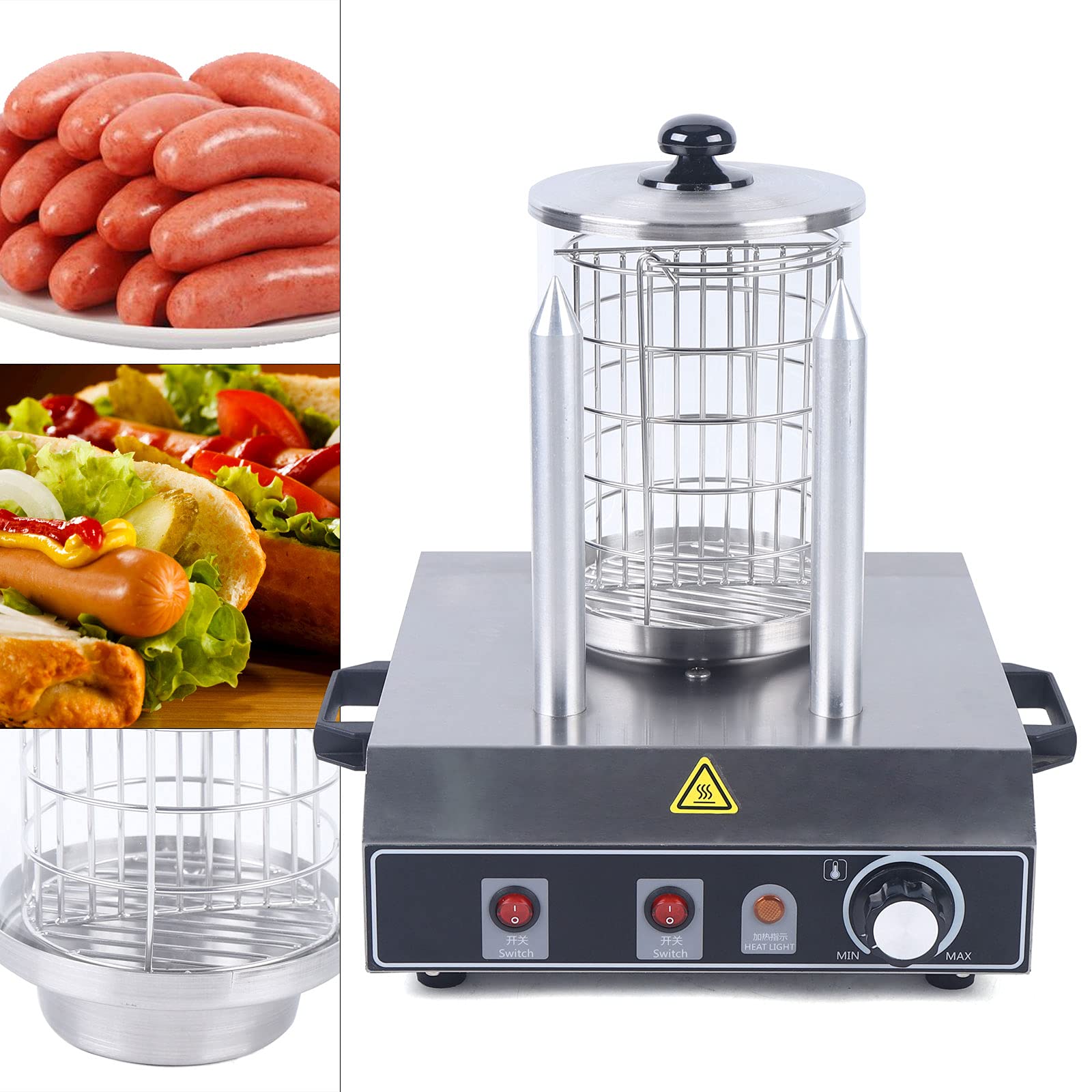 Hot Dog Maker da 400 W, 220 V, scaldabagno, 2 spiedini, in acciaio inox, temperatura regolabile