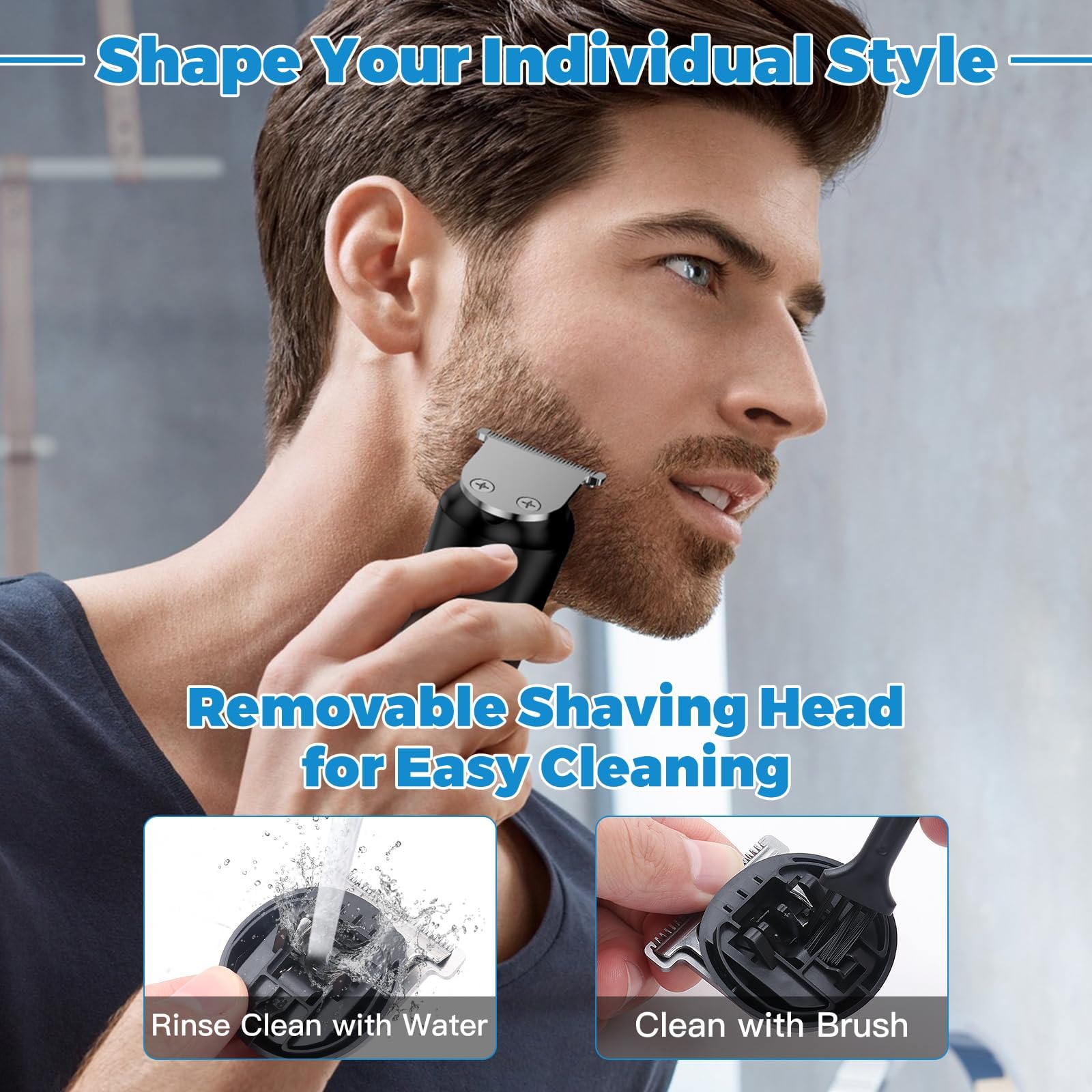 Barttrimmer Herren Haarschneidemaschine All-In-One Trimmer Bartschneider Nasenhaartrimmer Haarschneider, USB Wiederaufladbar Rasierer Elektrisch mit 4 Scherköpfe 5 Einsteckkämme