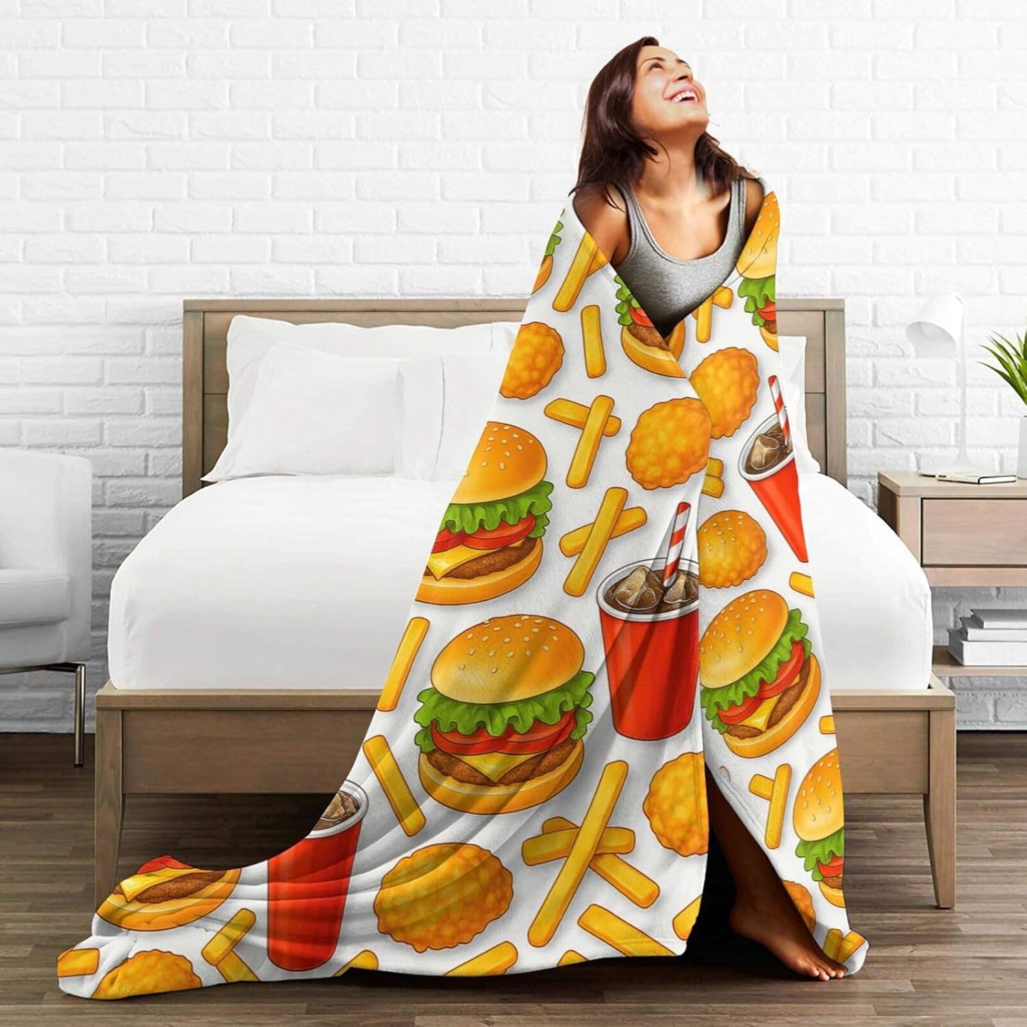 Hamburger Blanket Blanket Funny French Fries Throw Blankets for Girls Boys Super Soft Warm Fleece Flannel Food Burger Throws Gifts for Adults Men Women Cozy Plush Stuff Couch Bedding Decor 50"x40" - Image 5