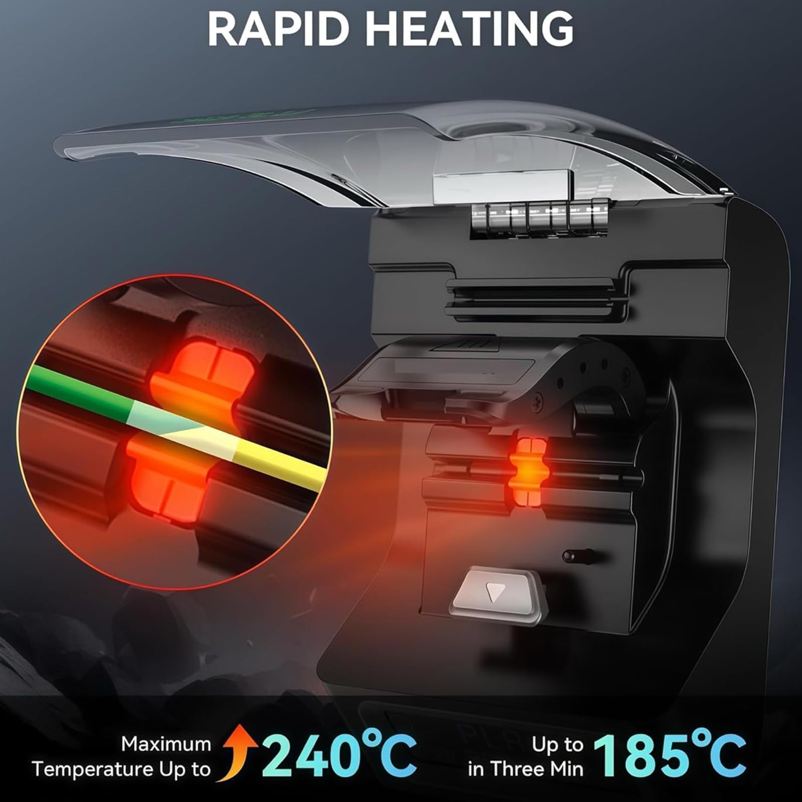 Złącze filamentu, szybki łącznik grzewczy z 200 tulejami, nagrzewa się do 240°C dla wydajnego spawania, kompatybilny z PLA 1,75 mm, ABS, PETG, PA, PC