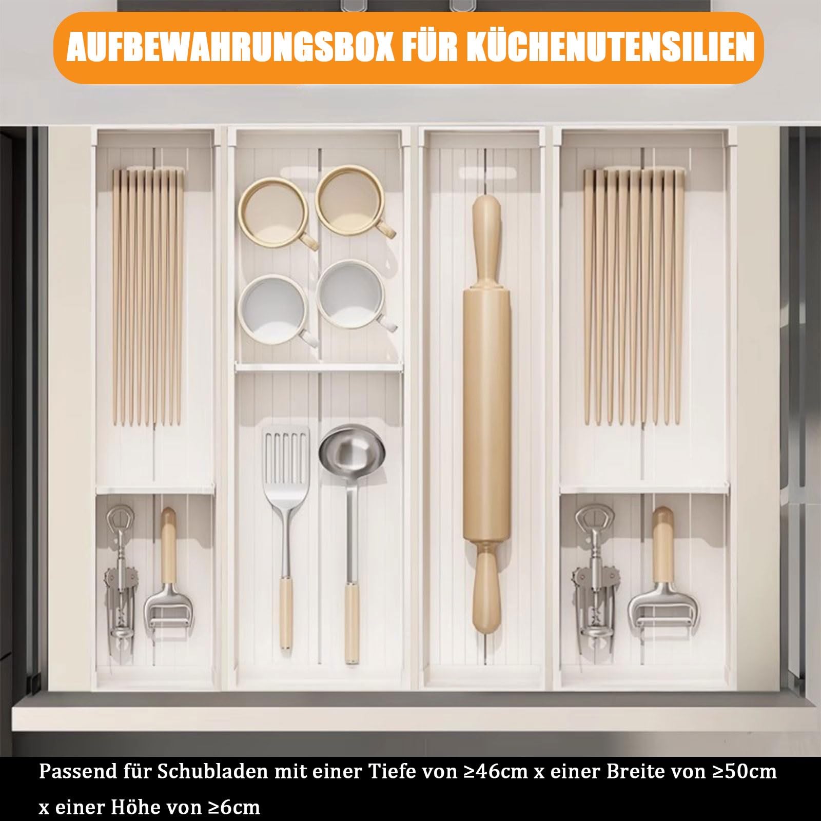 Organisateur de tiroir à Couverts – Plateau à ustensiles en Aluminium avec séparateurs réglables, Insert de tiroir combinable et Personnalisable pour la Cuisine, Rangement Polyvalent pour co