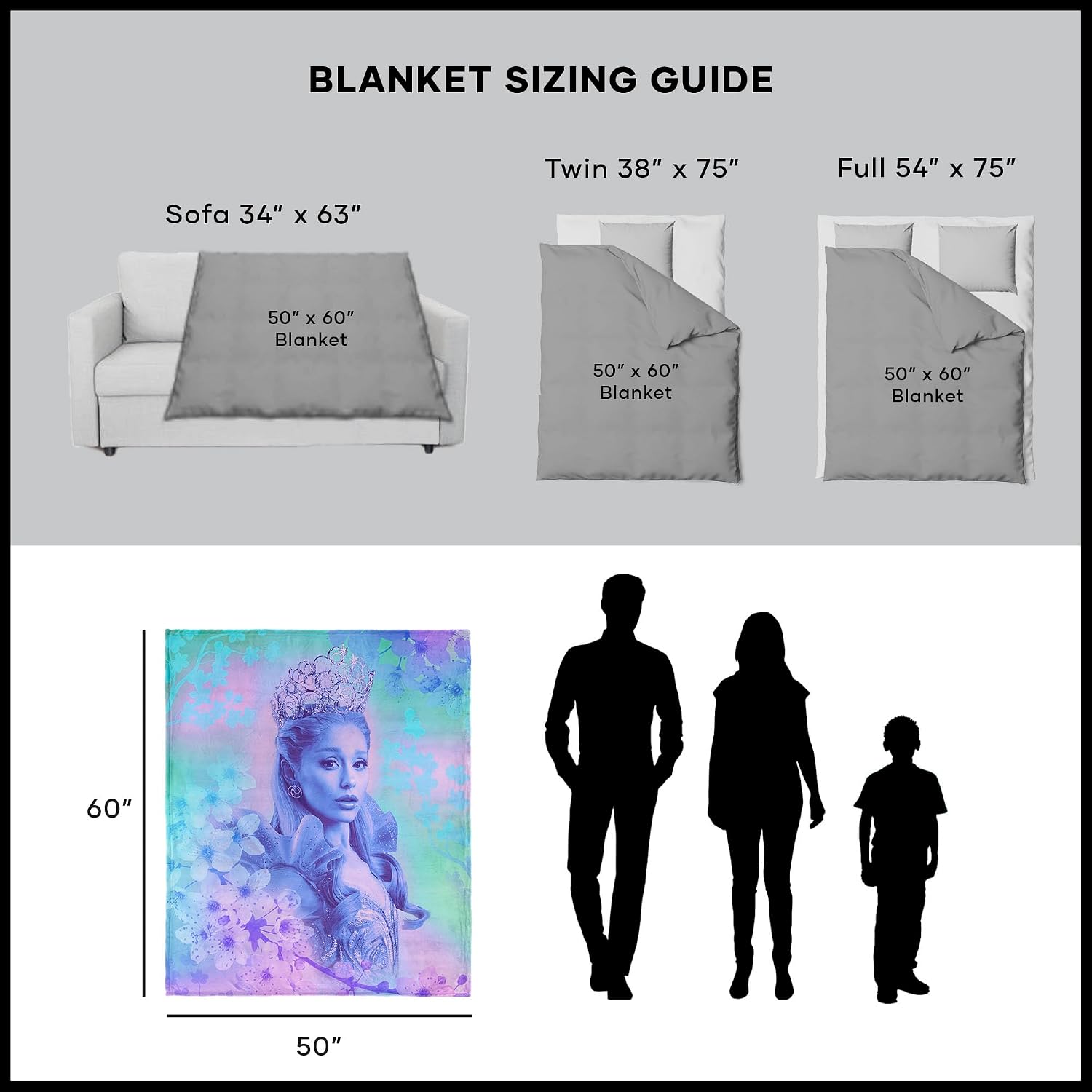 Wicked 2 Glinda Blossoms Sherpa Soft Throw Blanket, Warm Plush Decorative Throw for Couch, Bed, or Travel for Friends and Loved Ones, 50 x 60 inches