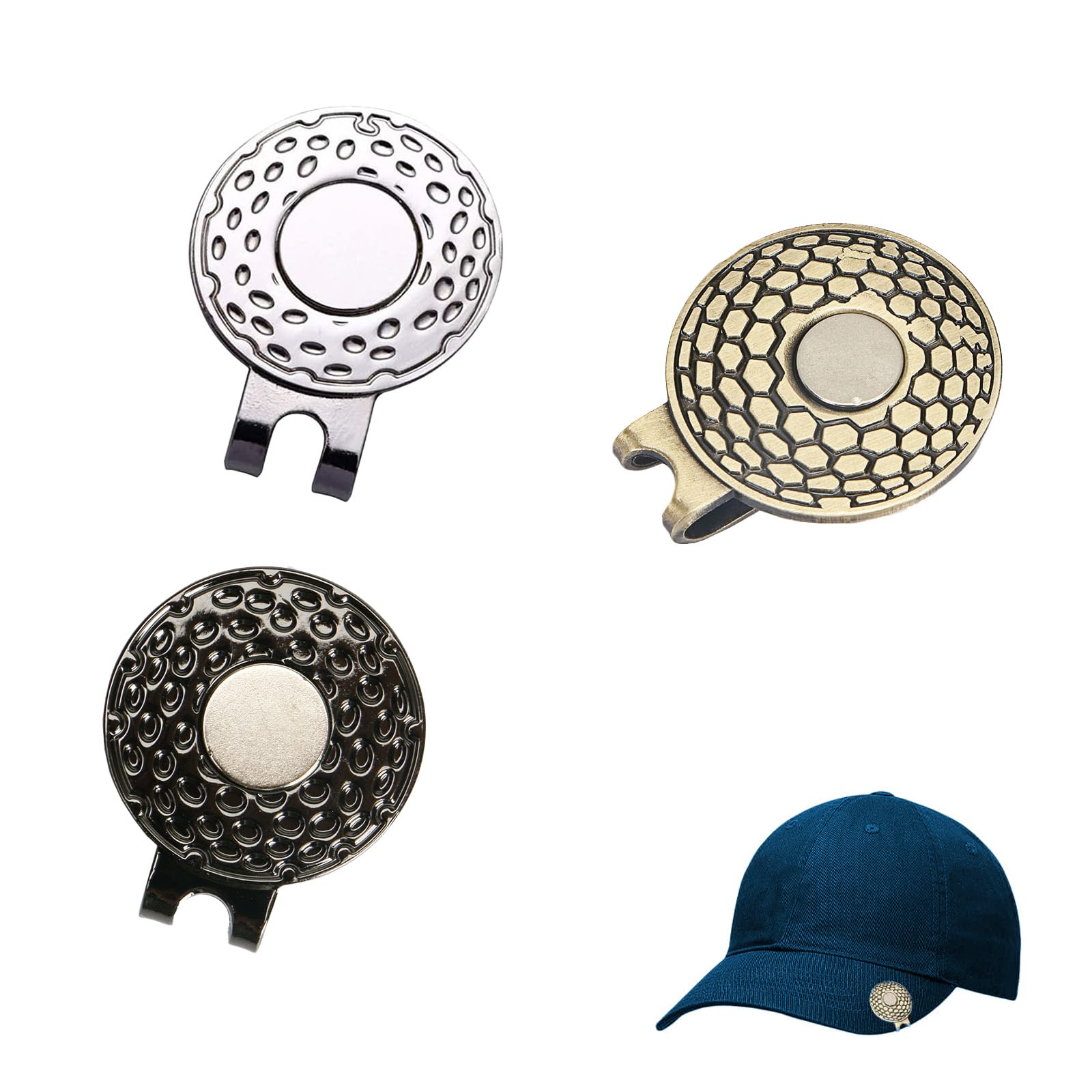 Clip magnétique de marqueur de Balle de Golf,3 pièces, Clip pour Chapeau de Golf, Aide à l'entraînement, Accessoires en Alliage de Zinc, Argent, Bronze, Noir