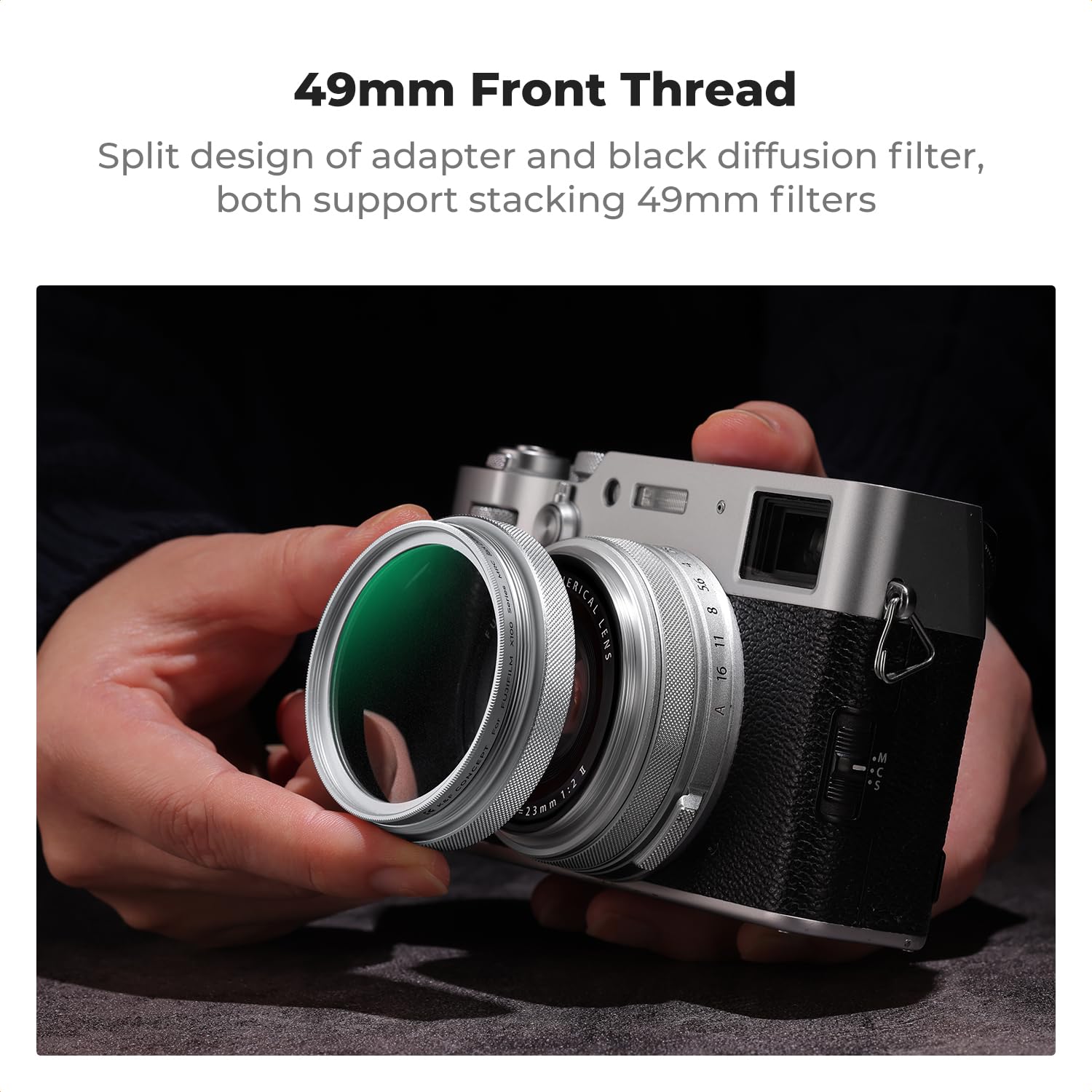 K&F CONCEPT Czarny filtr dyfuzyjny 1/4 kompatybilny z Fujifilm X100 Series, filtr obiektywu z miękkim blaskiem mgły, kompatybilny z Fuji X100F X100S X100T X100V X100VI srebrny (seria Nano-X)