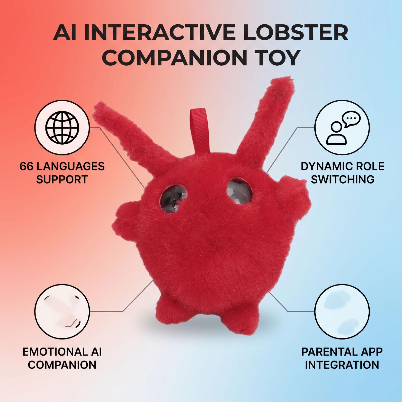GOWENIC Juguete de Peluche de Langosta Inteligente |Asistente de Aprendizaje Emocional de Animales de Peluche Interactivos con IA