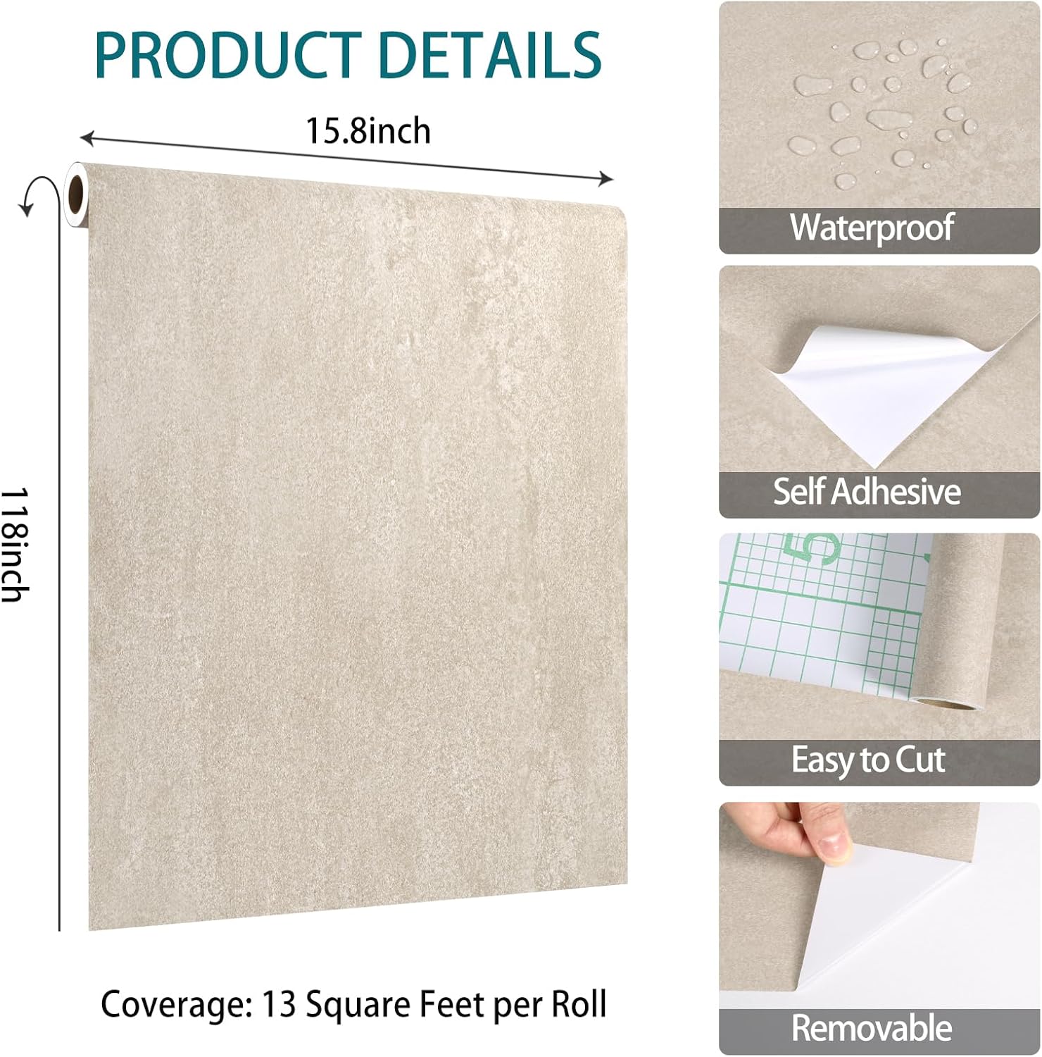 VaryStyle Beige Sandstone Marble Contact Paper for Countertops Peel and Stick Waterproof Removable Textured Granite Wallpaper for Kitchen Bathroom Counter Top Contact Paper for Cabinets 15.7"x118"