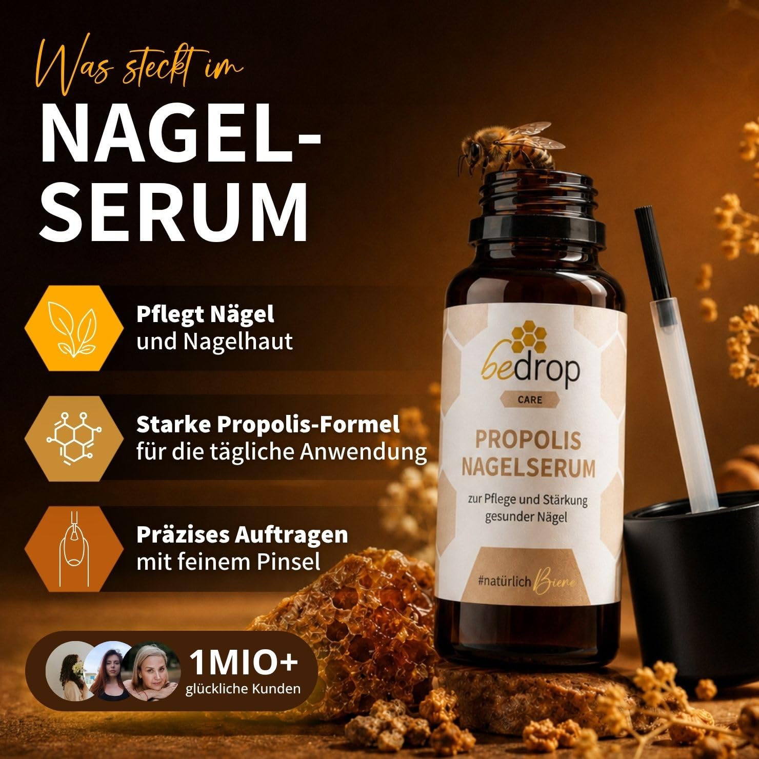 bedrop Propolis Nagelserum - hochdosierte Pflege der Haut bei Nagelproblemen I Nail Care Formel mit Teebaumöl I Schnelle & Intensive Wirkung - 10ml