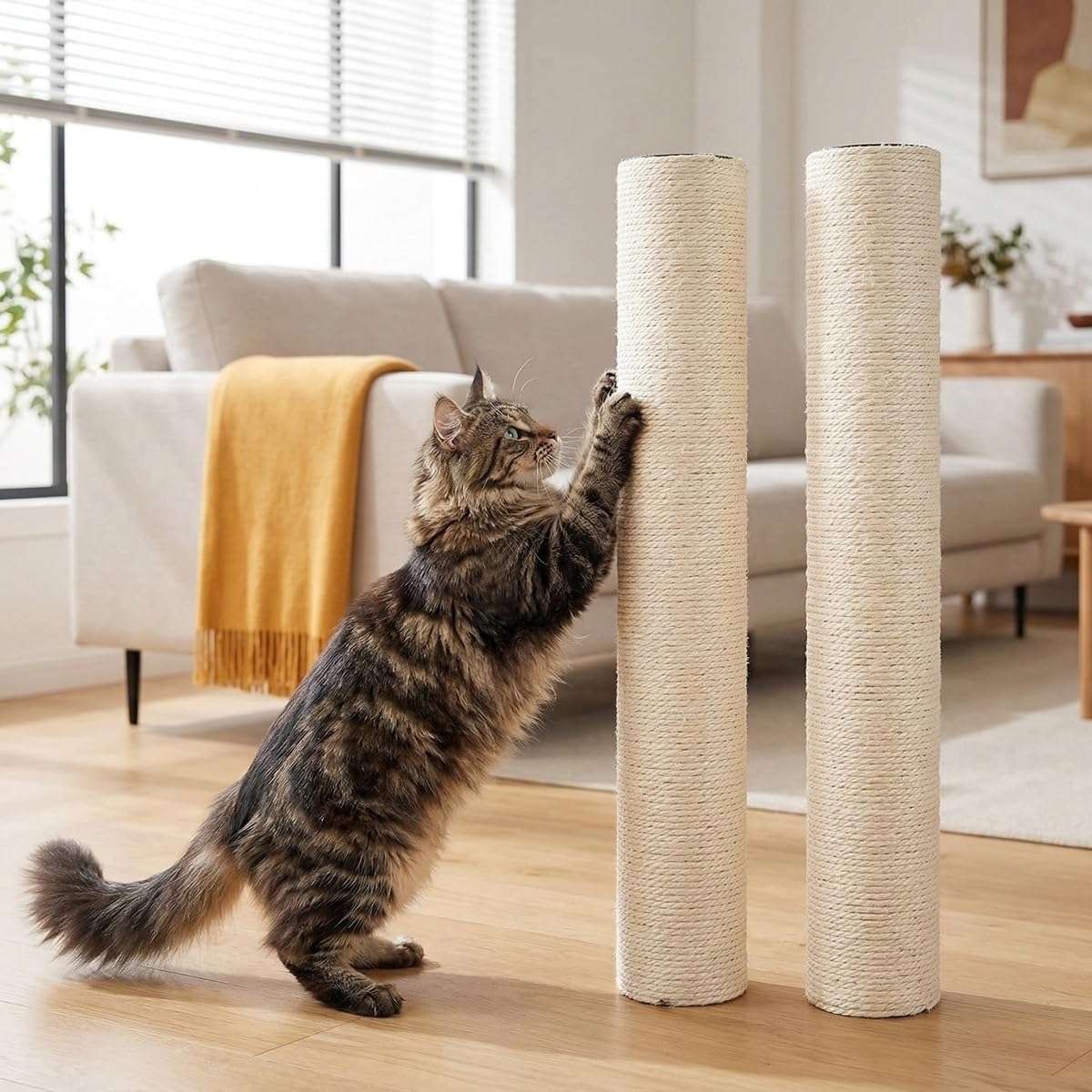 2 Pcs Poteau de Rechange Arbre à Chat 35 x 6.5 cm avec Vis M8, Tronc de Rechange Griffoir Chat, Poteau à Griffer de Remplacement avec Corde en Sisal, pour Rénovation Colonne à Griffer d'Animau