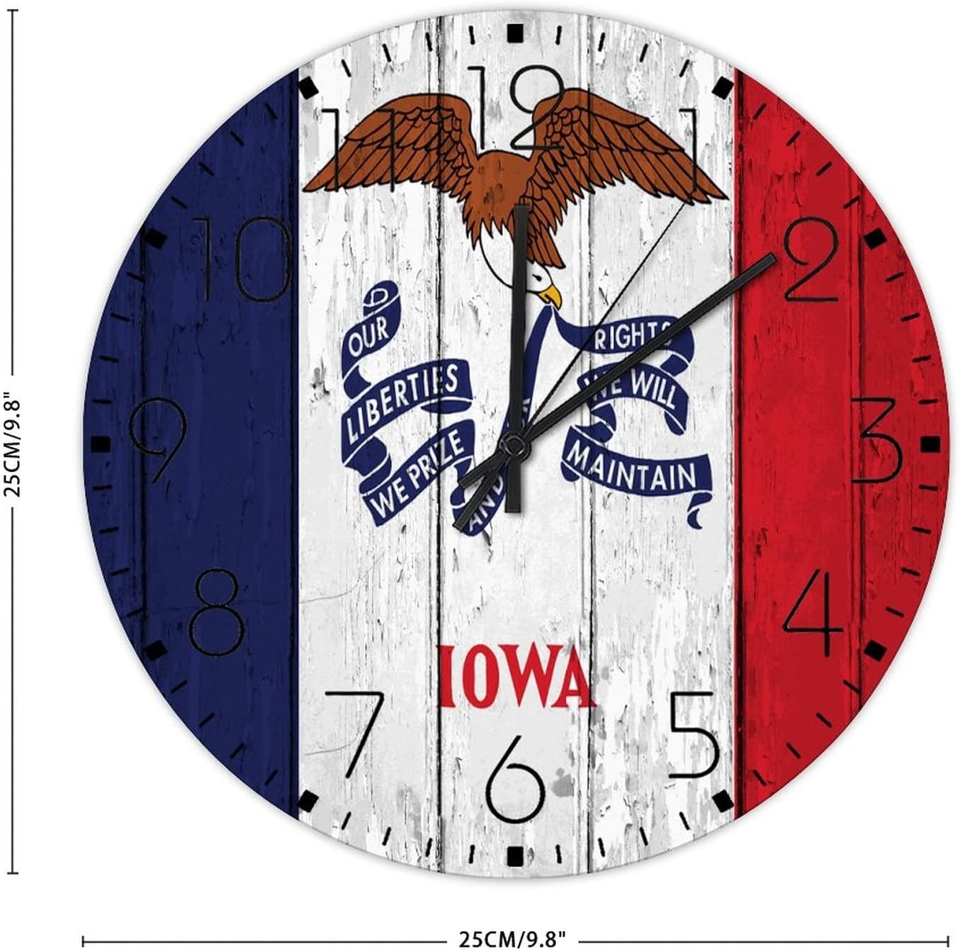 Silent Wall Clock Non-Ticking Quartz Battery Operated Iowa Modern Wall Clocks USA America Map Flag Home Decoration for Restaurant Kitchen Porch 10 Inch