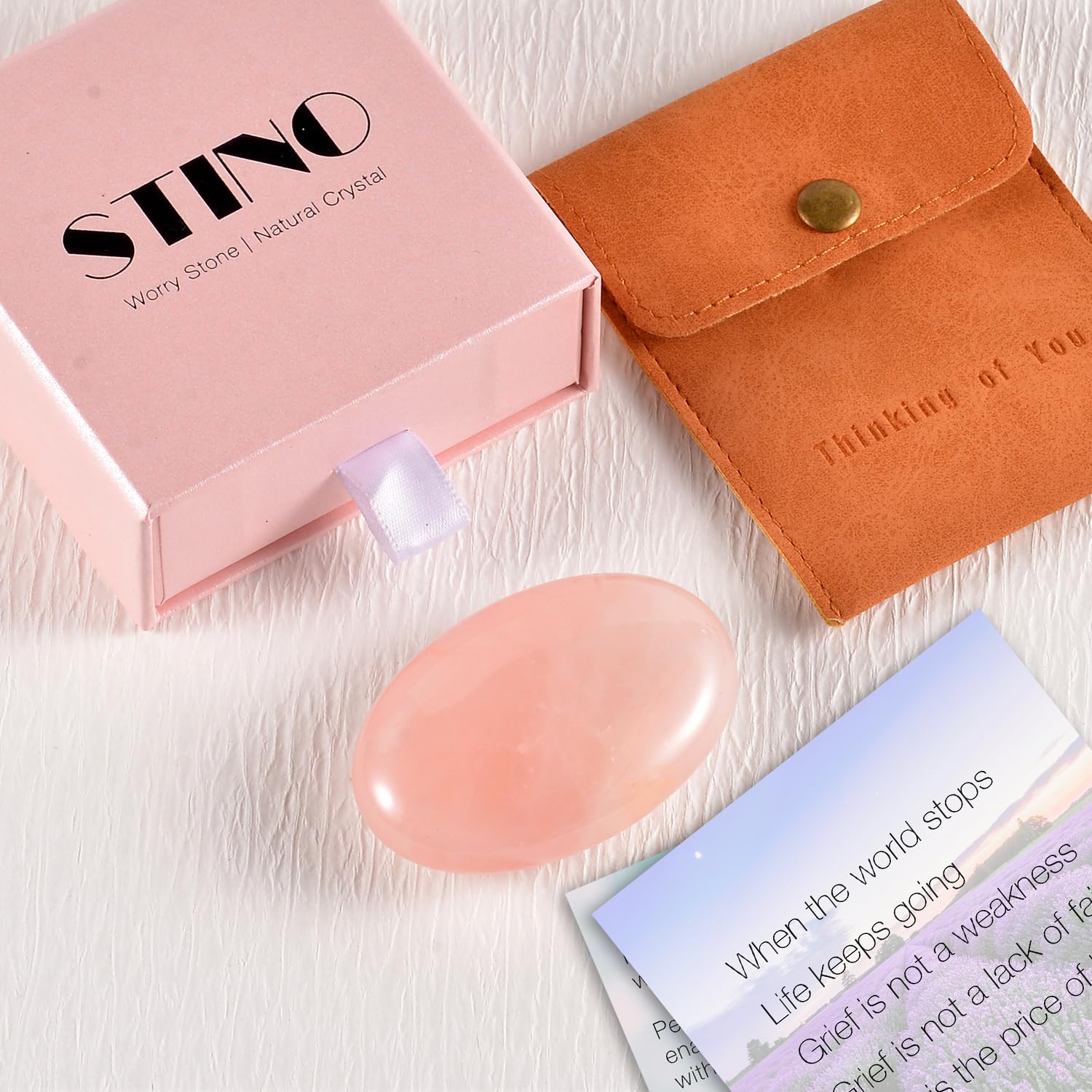 STINO Sympathy Gift for Loss of Loved One, Unique Bereavement Memorial Sympathy Gift, Women Grief Gifts in Memory of Mom Dad Husband Pet (Rose Quartz)