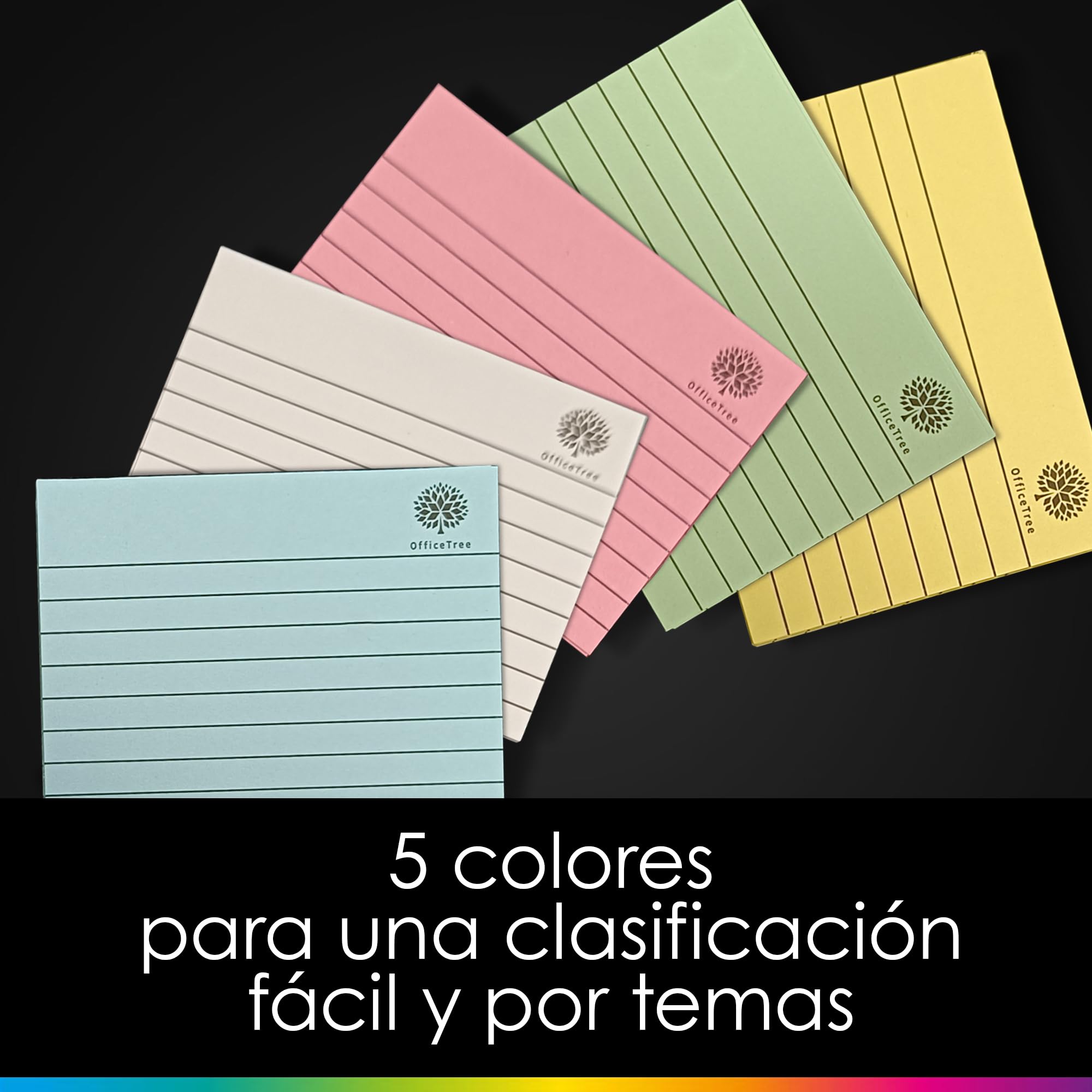 OfficeTree 250x Flashcards A6 A Righe 5 Colori Schede Indice per Scuola e Studio
